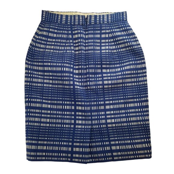 Banana Republic 0 Petite Blue White Crosshatch Pencil Skirt Back Zip - Picture 2 of 8
